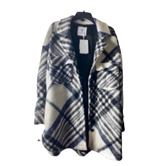 Anine Bing The Oakley Shacket Oversized In Cream Tartan Plaid Jacket Size L - Picture 6 of 16
